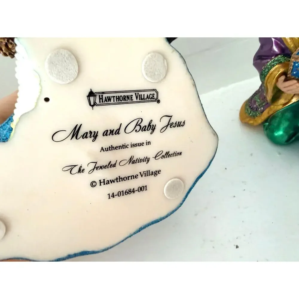 Vintage Hawthorne Village Jeweled Nativity Mary Baby Jesus King Balthazar